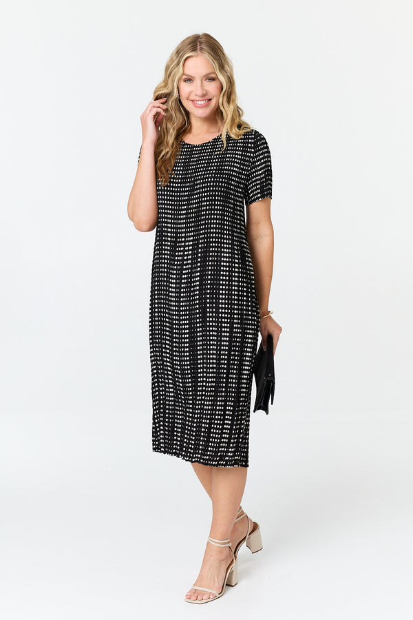 Black | Polka Dot Print Pleated Midi Dress