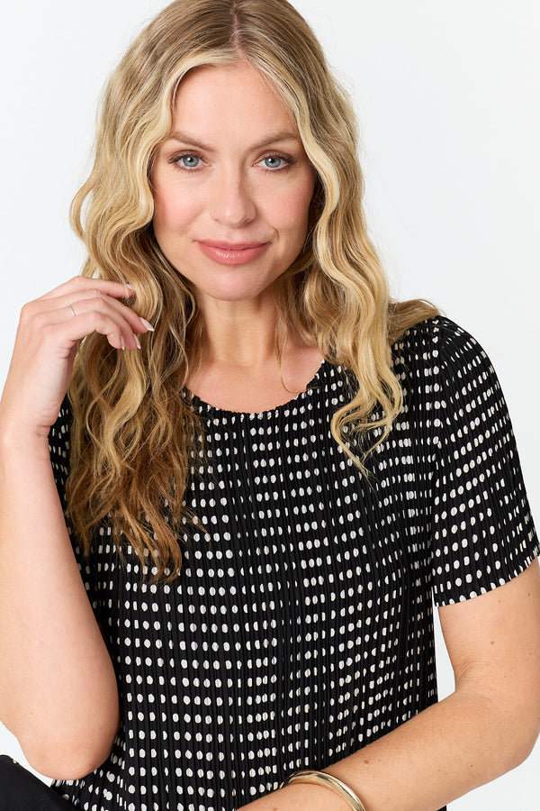 Black | Polka Dot Print Pleated Midi Dress