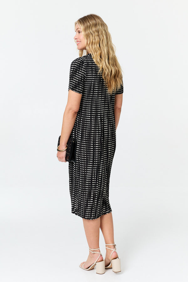 Black | Polka Dot Print Pleated Midi Dress
