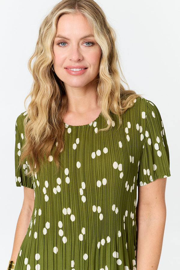 Sage | Spotty Print Pleated Texture Midi Dress