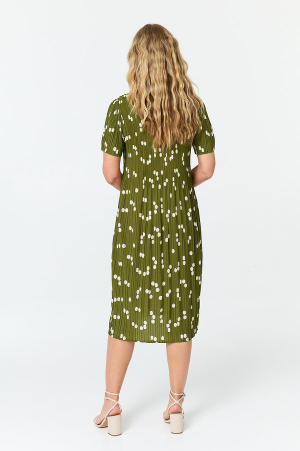 Sage | Spotty Print Pleated Texture Midi Dress