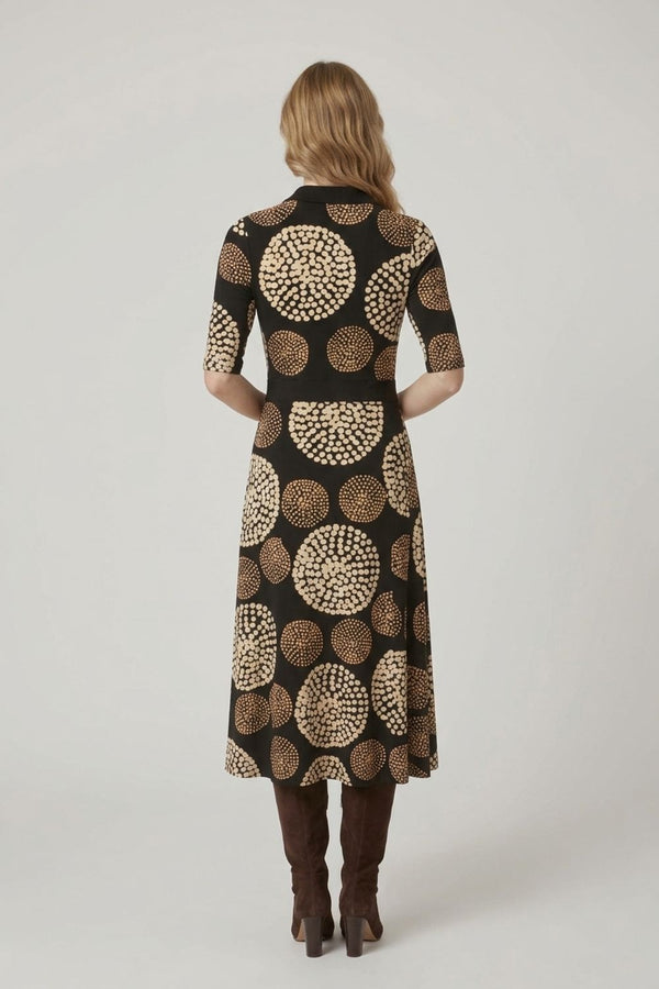 Black | Abstract 3/4 Sleeve Wrap Midi Dress