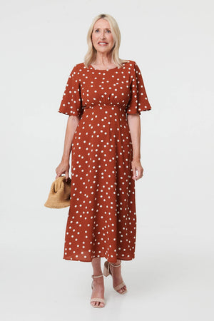 Rust | Polka Dot 1/2 Sleeve Midi Dress
