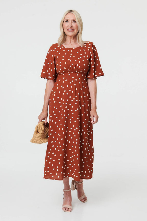 Rust | Polka Dot 1/2 Sleeve Midi Dress