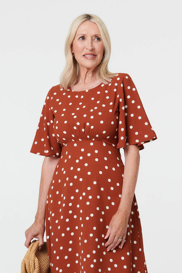 Rust | Polka Dot 1/2 Sleeve Midi Dress