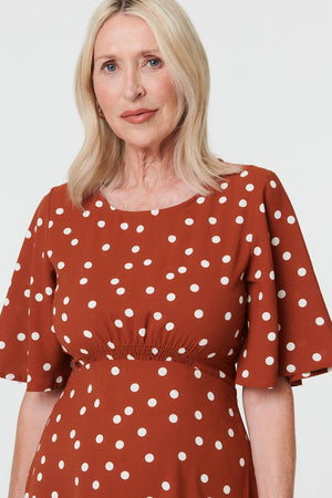 Rust | Polka Dot 1/2 Sleeve Midi Dress