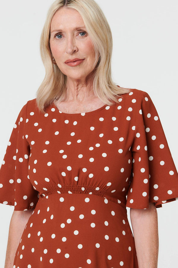 Rust | Polka Dot 1/2 Sleeve Midi Dress