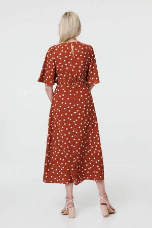 Rust | Polka Dot 1/2 Sleeve Midi Dress