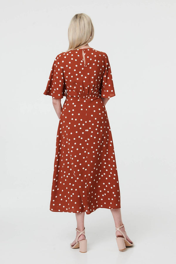 Rust | Polka Dot 1/2 Sleeve Midi Dress