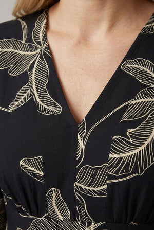 Black | Leaf Embroidered Long Sleeve Maxi Dress