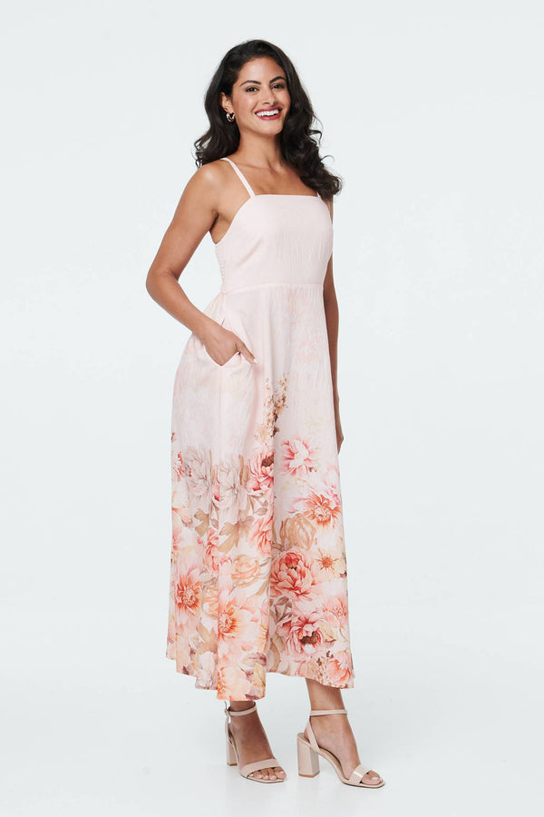 Pink | Floral Border Print Cami Midi Dress