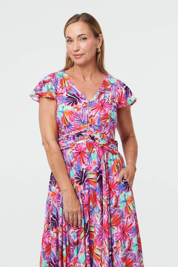 Pink | Floral Cap Sleeve Maxi V-Neck Dress
