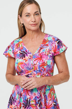 Pink | Floral Cap Sleeve Maxi V-Neck Dress