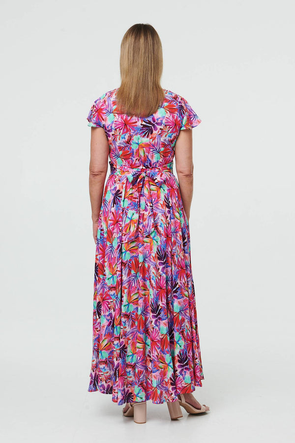 Pink | Floral Cap Sleeve Maxi V-Neck Dress