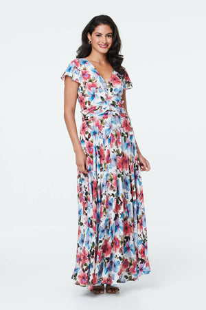 Pink | Floral Cap Sleeve Tie Waist Maxi Dress