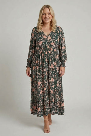 Teal | Curve Floral Long Sleeve Lace Maxi Dress