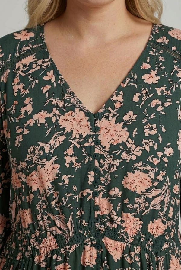 Teal | Curve Floral Long Sleeve Lace Maxi Dress