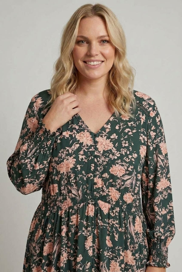 Teal | Curve Floral Long Sleeve Lace Maxi Dress
