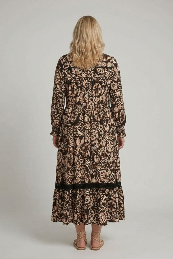 Black | Curve Floral Lace Trim V-Neck Maxi Dress