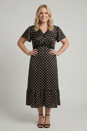 Black | Curve Polka Dot Lace Empire Midi Dress