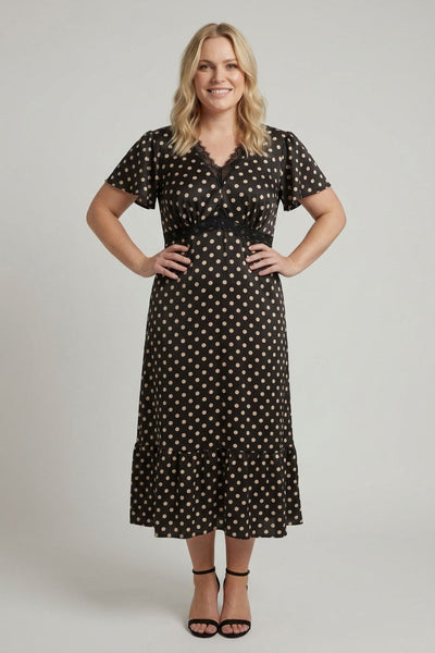 Black | Curve Polka Dot Lace Empire Midi Dress
