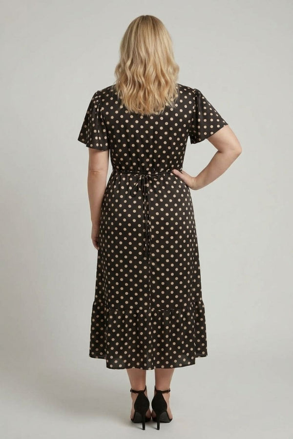Black | Curve Polka Dot Lace Empire Midi Dress