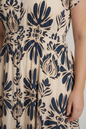 Navy | Curve Printed Lace Cap Sleeve Maxi Dress