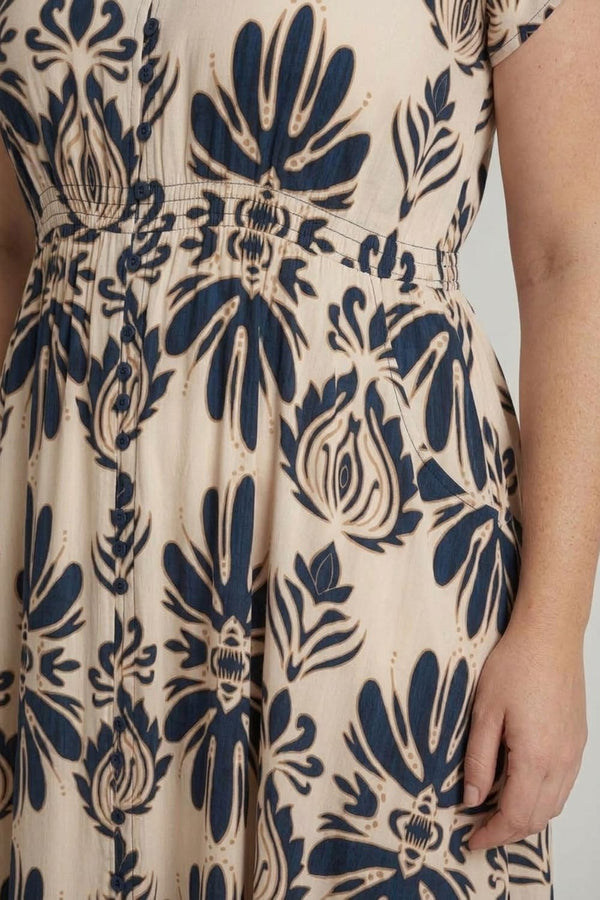 Navy | Curve Printed Lace Cap Sleeve Maxi Dress