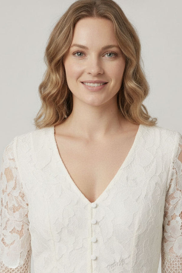 White | Semi Sheer Lace Long Sleeve Maxi Dress