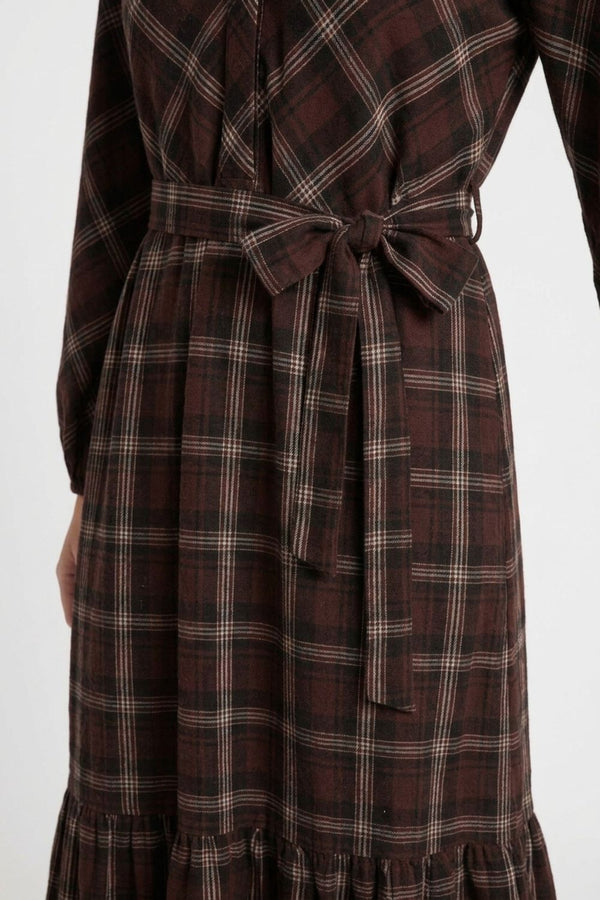 Brown | Checked 3/4 Sleeve Maxi Shirt Dress