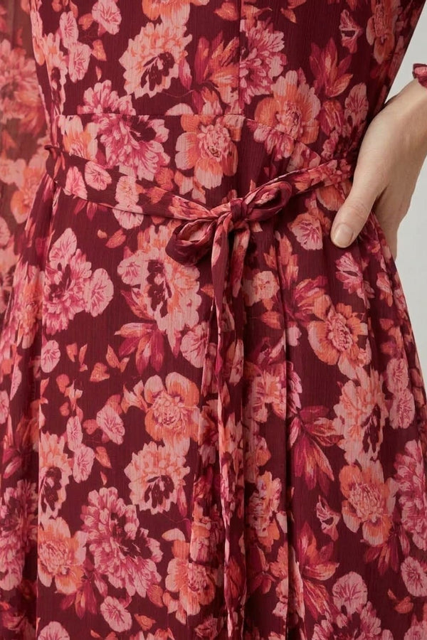 Red | Floral Layered Long Sleeve Maxi Dress