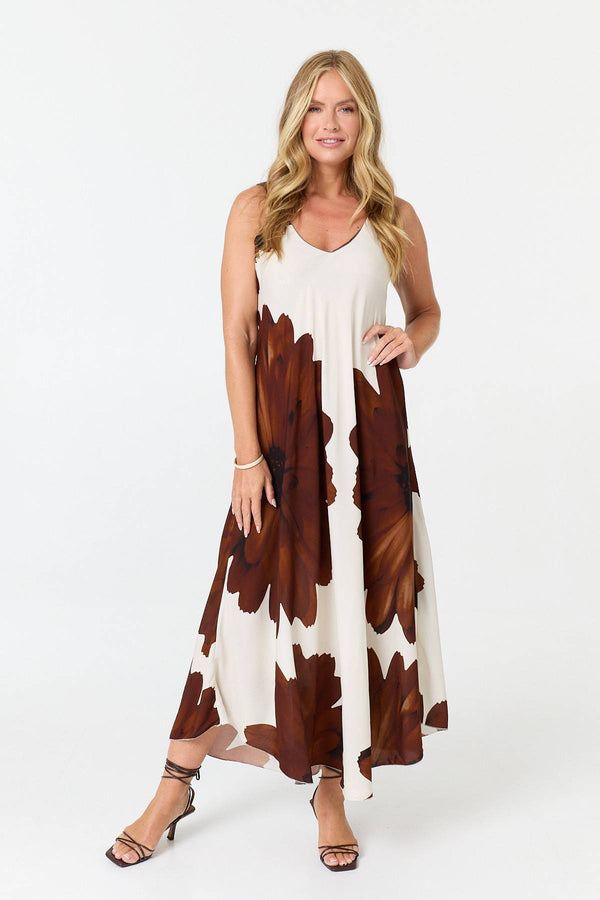 Brown | Floral Sleeveless Relaxed Maxi Dress