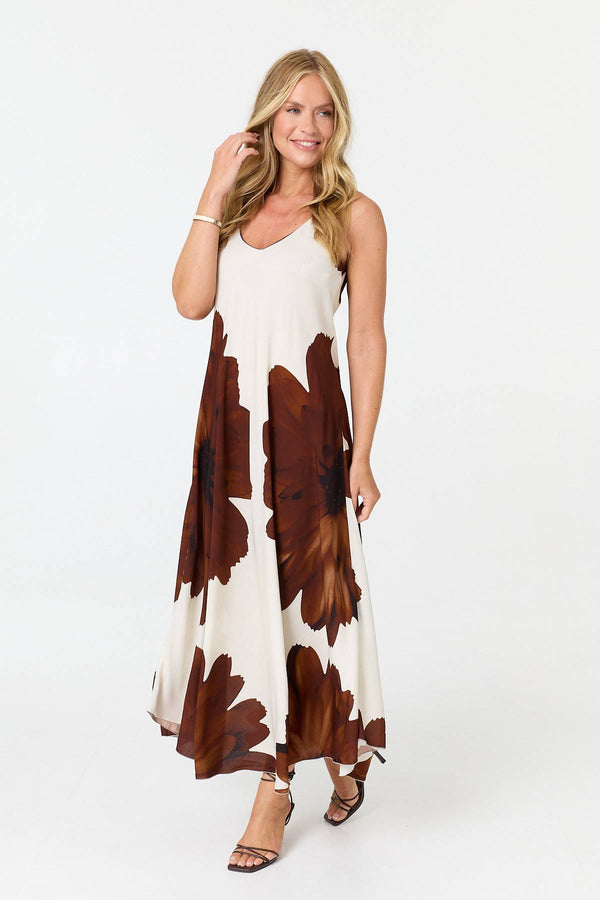 Brown | Floral Sleeveless Relaxed Maxi Dress