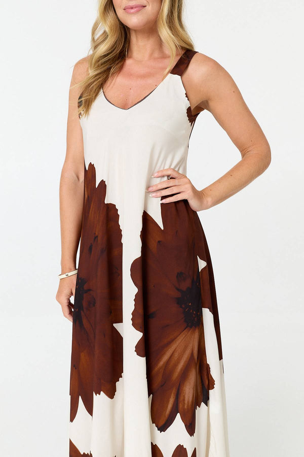 Brown | Floral Sleeveless Relaxed Maxi Dress