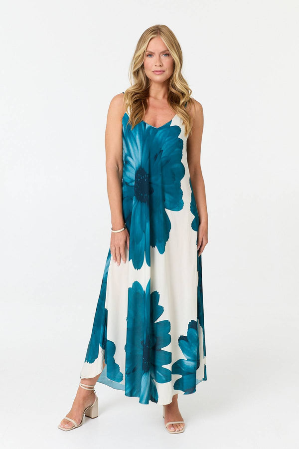 Teal | Floral Sleeveless Relaxed Maxi Dress