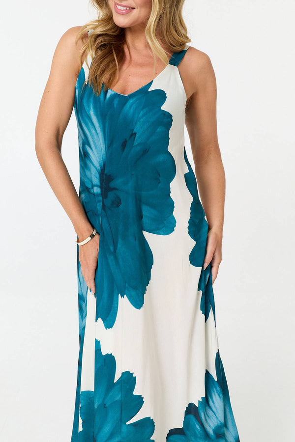 Teal | Floral Sleeveless Relaxed Maxi Dress