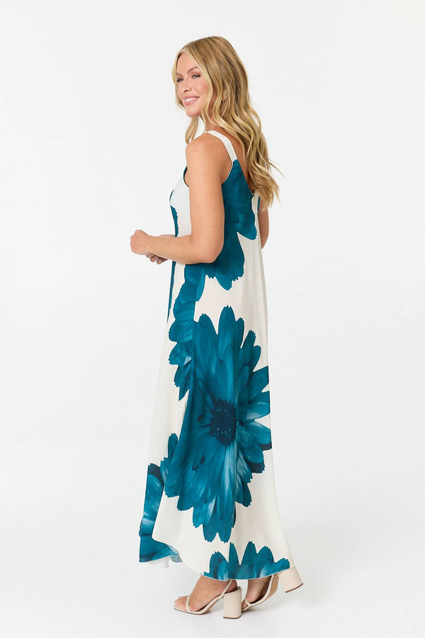 Teal | Floral Sleeveless Relaxed Maxi Dress