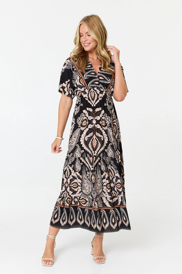 Black | Paisley Relaxed 1/2 Sleeve Maxi Dress