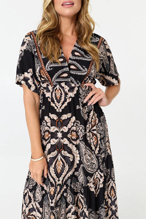 Black | Paisley Relaxed 1/2 Sleeve Maxi Dress