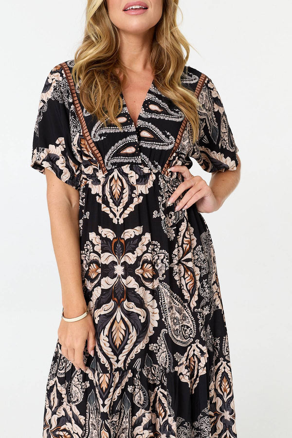 Black | Paisley Relaxed 1/2 Sleeve Maxi Dress