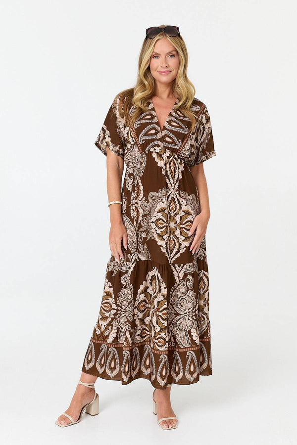 Brown | Paisley Relaxed 1/2 Sleeve Maxi Dress