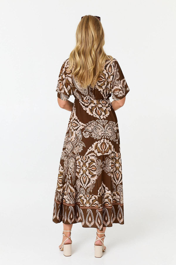 Brown | Paisley Relaxed 1/2 Sleeve Maxi Dress