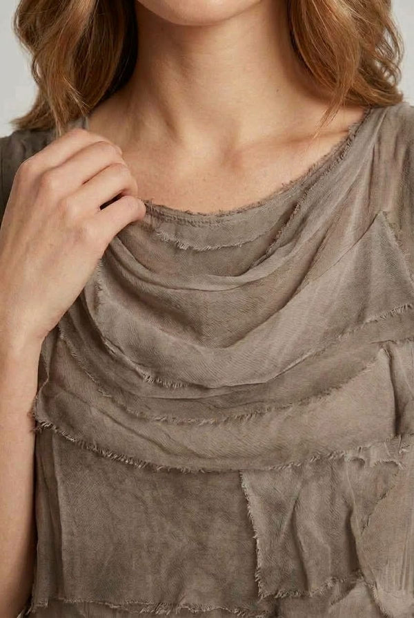 Brown | Semi Sheer Texture Tiered Short Dress