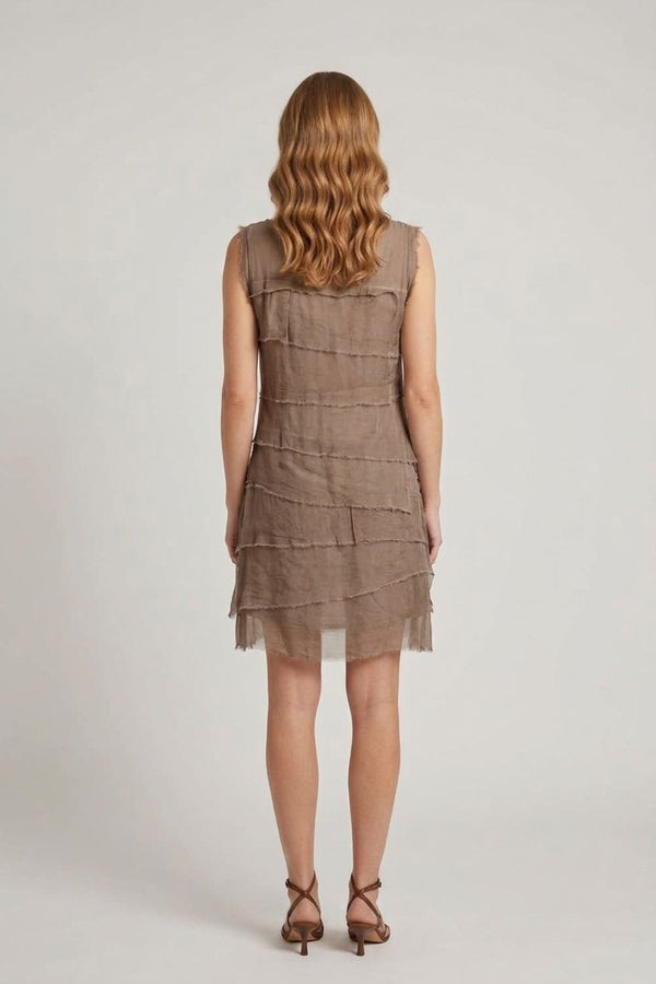 Brown | Semi Sheer Texture Tiered Short Dress