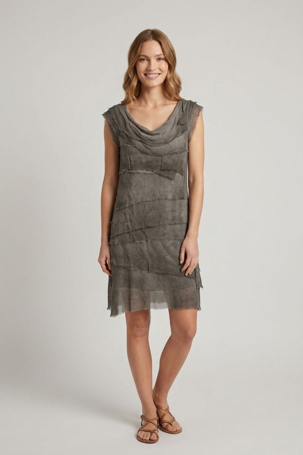 Grey | Semi Sheer Texture Tiered Short Dress