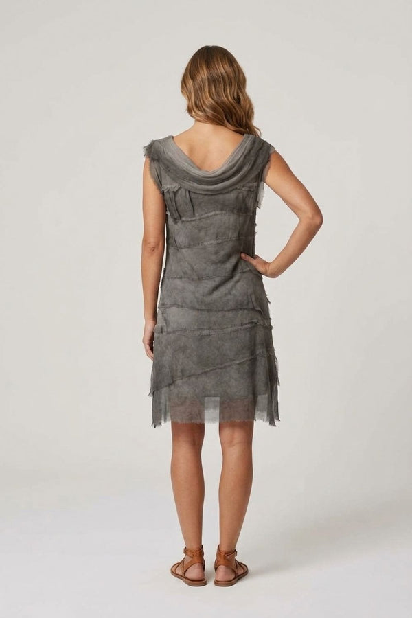 Grey | Semi Sheer Texture Tiered Short Dress