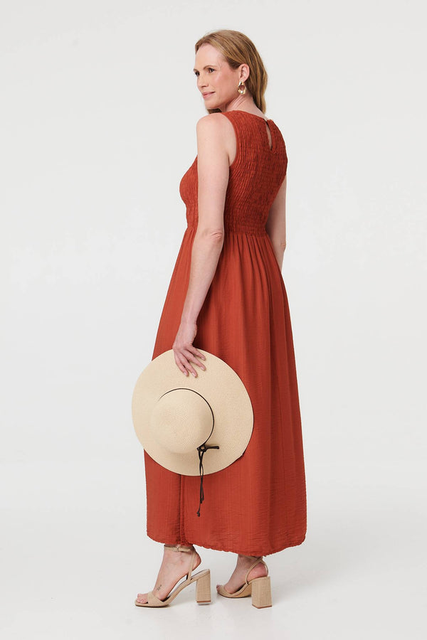 Rust | Shirred Sleeveless A-Line Maxi Dress