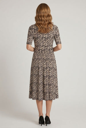 Grey | Printed Faux Wrap Ruched Midi Dress