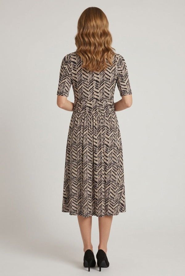 Grey | Printed Faux Wrap Ruched Midi Dress