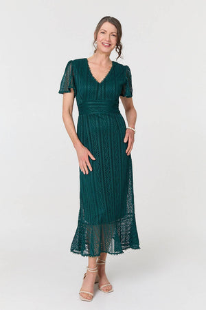 Green | Lace Layered Short Sleeve Midi Dress
